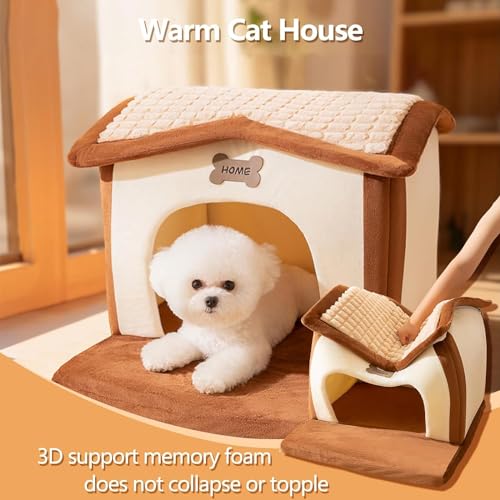 Niche pour chat brun en peluche douce taille M avec coussin lavable - 4