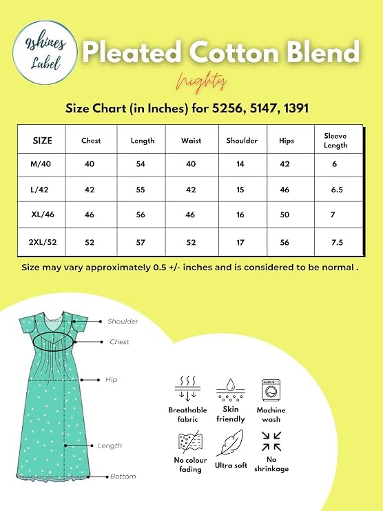 Image of 9shines Label Stylish Cotton Blend Embroidered Maxi Nightdress for Women with Pocket| Full Length Nightwear| Premium Nightdress| Comfortable Nightwear(5256)