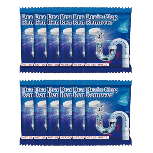 Limpiador de Tuberías de Espuma Rápida,Polvo Limpiador de Tuberías de Cocina,Limpiador de Desagüe,Limpiador de Fregadero y Desagüe,Agentes Limpiadores de Desagües Potente,5g,12pc