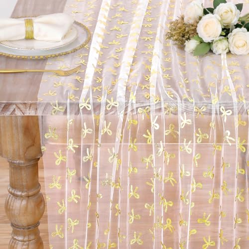 B-COOL Gold Beige Bow Gauze Runner