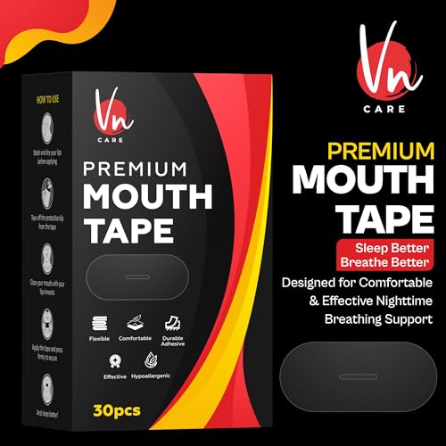 Image of Vn care 30 Pcs Mouth Tape for Sleeping Adults - Anti Snoring Sleep Strips, Mouth Breathing Stopper for Nose Breathing & Better Sleep | Hypoallergenic Adhesive, Comfortable Fit | Black Sleep Mouth Tape (Pack of 30)