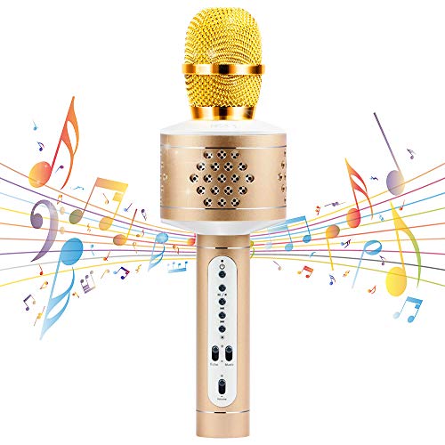 Wireless Bluetooth Karaoke Microphone, MIANOVA 3-in-1 Portable Handheld Karaoke Mic Speaker Machine Christmas Birthday Home Party KTV Outdoo for Android/iOS/PC (Gold)
