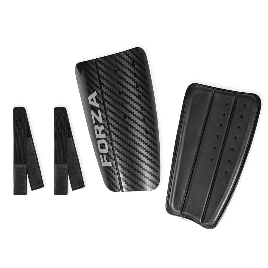 FORZA Club Shin Pads | Hard-Shell Football Shin Guards with EVA Foam Backing - Ideal for Youth and Amateur Players - Sizes XXS to M/L with Optional Ankle Protectors (Without Ankle Guard, Black, XS)
