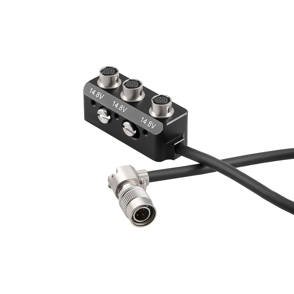 Alvin's Cables Kabel rozgałęźny 1-3, męski Hirose, 4-pinowy, obrotowy, kątowy, prosty do 3-żeńskiego Hirose 4-pinowy, kompatybilny z Sony F55 FS5, Sound Devices 688 633, Zoom F4/F8/F8N, 30 cm / 11,81