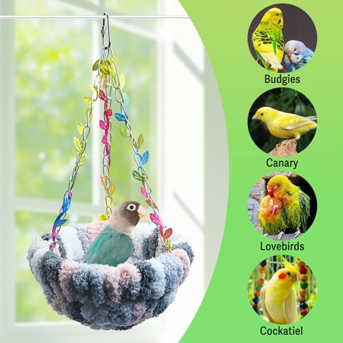 Image of kathson Hanging Bird Bed, Bird Hammock for Cage Winter Warm Bird Plush Nest Parrot Sleeping Bed for Budgie Lovebird Conure Quaker (Diameter 6.3 in, Grey)