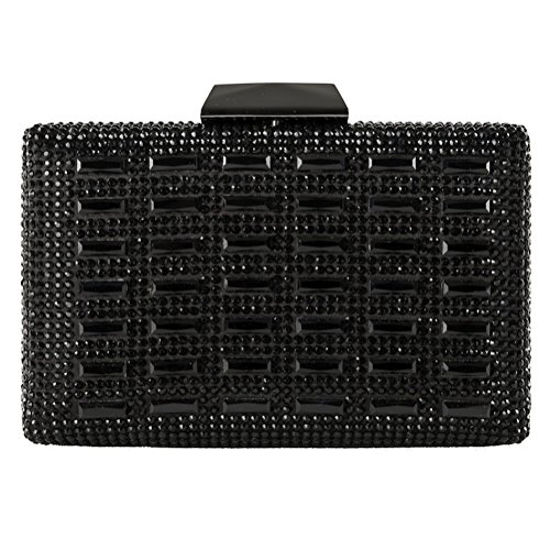 Sac d'embrayage noir en satin chic et cristaux idéal pour un mariage ou un gala