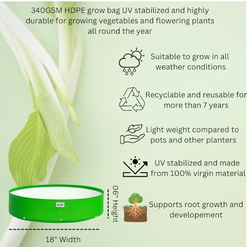 Image of HDPE UV Treated 340 GSM Plant Growing Bags for Terrace Gardening Easy to Use 18 x 06 Inch - Pack of 5