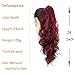 KETHBE 24 Inch Long Body Wave Ponytail hair Extension Synthetic Heat Resistant Wrap Around Drawstring Curly Wavy Ponytail Hairpieces for Women(Red)