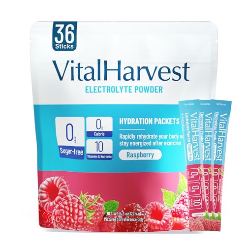Image of 36 Sticks Electrolytes Powder Packets Sugar Free Hydration Packets Electrolyte Liquid Daily IV Drink Mix with Raspberry, Low Sodium, 0 Calorie
