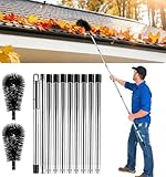 Gutter Cleaning Tools From The Ground - 12.7-Foot Adjustable Gutter Cleaner Tools with Bendable Nylon Brush,No Ladder Needed—Makes it Easy To Clean Leaves, Branches And Debris from Gutters