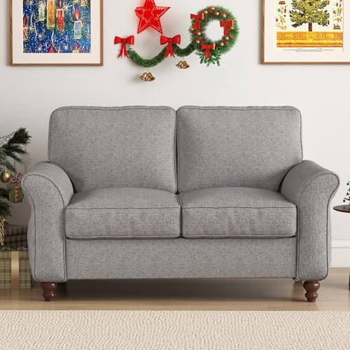 Bonzy Home 57' Loveseat Sofa, 2 Seater Sofa for Living Room, Upholstered Comfy Sofa Couch for Small Space, Living Room, Apartment, Office, Grey