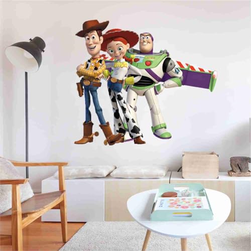 Image of Toy Story Wall Sticker - Buzz Lightyear, Woody & Jessie Cartoon Characters - Superhero Vinyl Self-Adhesive Wall Art for Kids Bedroom, Nursery, Playroom - 43.18x59.69 cm Decoration