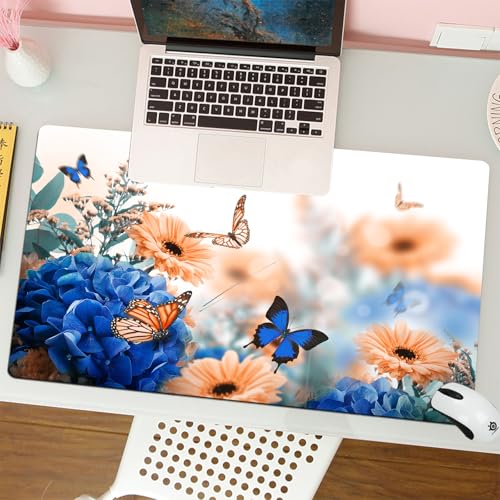 MESHIZIY Gaming Mouse Pad Computer Keyboard Mouse Mat Desk Pad Soft Smooth Surface and Anti-Slip Rubber Base,Amazing background with hydrangeas and daisies. Yellow and blue flowers,16 x 31.5 in