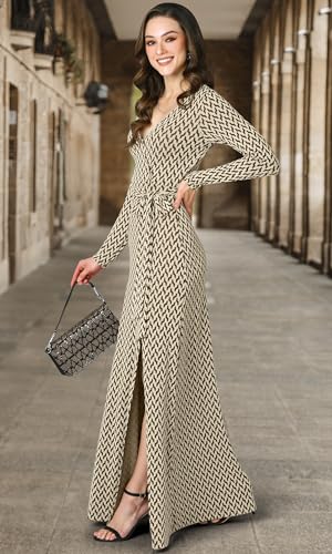Image of KOH KOH Womens Long Sleeve V-Neck High Slit Cocktail Evening Gown Maxi Dress