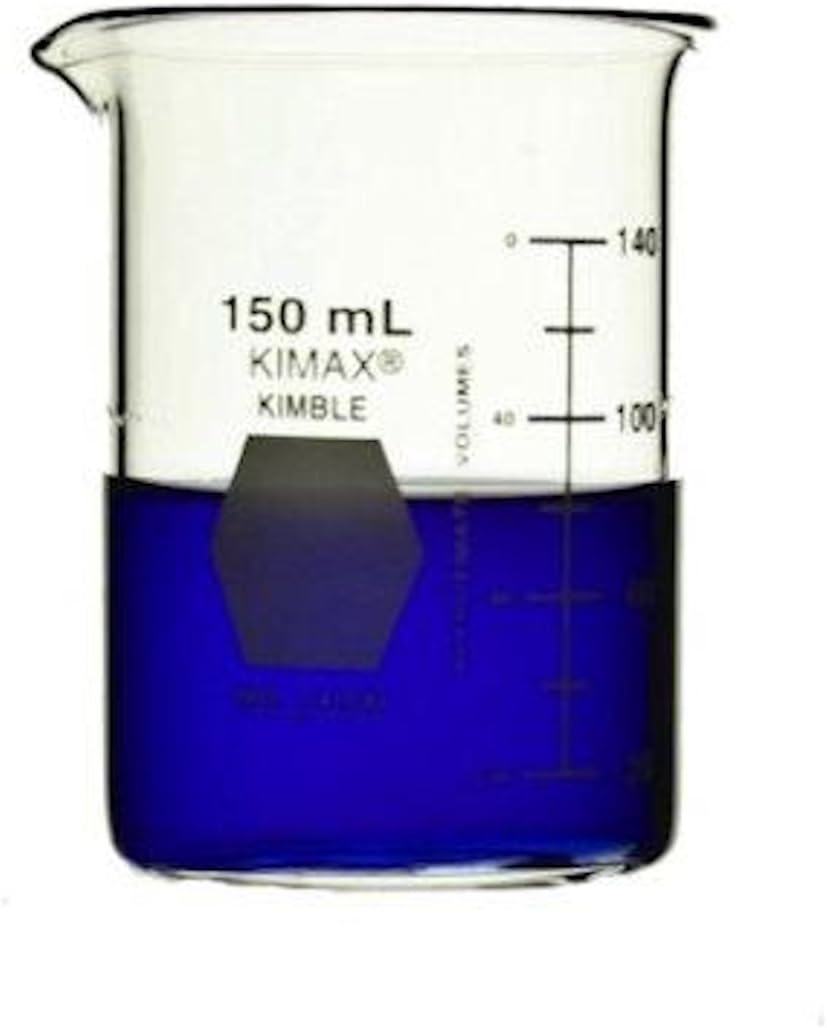 Kimble Chase KIMAX 14000-150 Borosilicate Glass Low Form Griffin Beaker, 150mL Capacity (Case of 48)