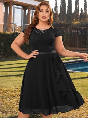 Miusol Women's Plus Size Ruffle Floral Lace Contrast Chiffon Formal Bridesmaid Party A-Line Cocktail Dress4