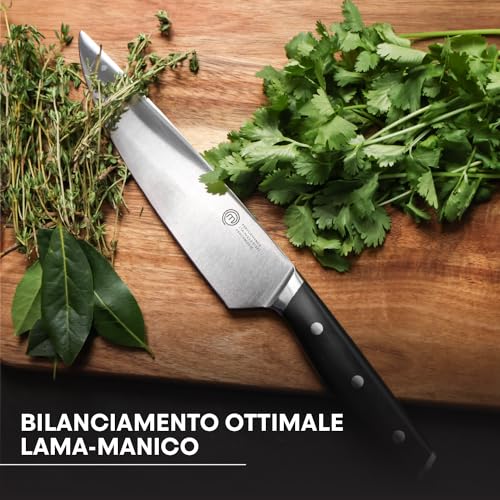 MasterChef Coltello Chef Professionale, Acciaio Inox ad Alto Carbonio, Manici Tripli Rivettati, Codolo Pieno con Bolster, Lama da 20cm - immagine 4
