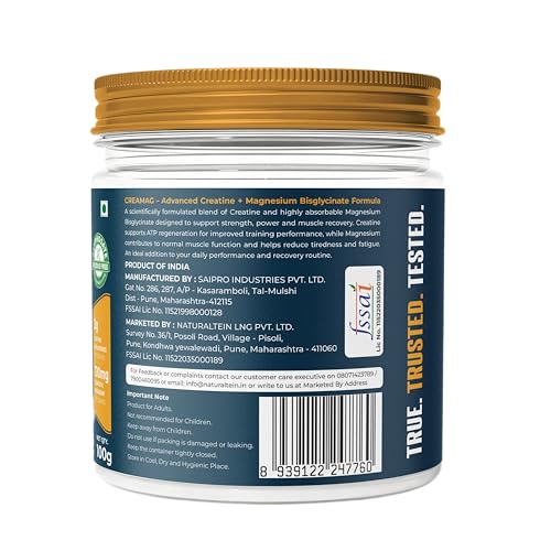 Image of Naturaltein CreaMag Boost | India's First Creatine + Magnesium Bisglycinate Formula | 3g Creatine Monohydrate & 130mg Elemental Magnesium Per Serving | Glyphosate Residue Free | Supports Strength, Energy & Recovery | Unflavoured | 100g (25 Servings)