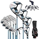 Complete Golf Club Set for Men's– Titanium Driver w/Elastic Face, 2 Woods, Hybrid, 7 Irons, Putter, Stand Bag & 5 Headcovers – R-Flex Carbon, Explosive Distance & High COR for Max Ball Speed