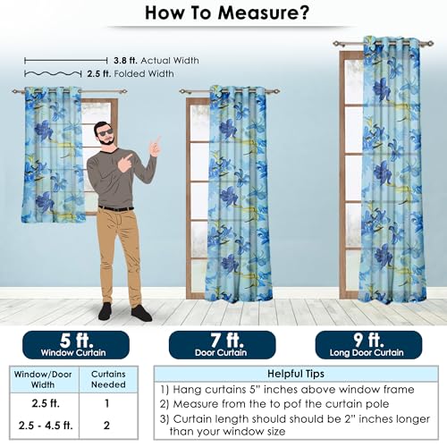 Image of Door Curtains 7 Feet Long Set of 2 | Polyester | Floral Design, Room Darkening Curtains and Drapes | Door Curtains for Living Room | (118 x 215 cm, Blue) | Perfect for Home Decor