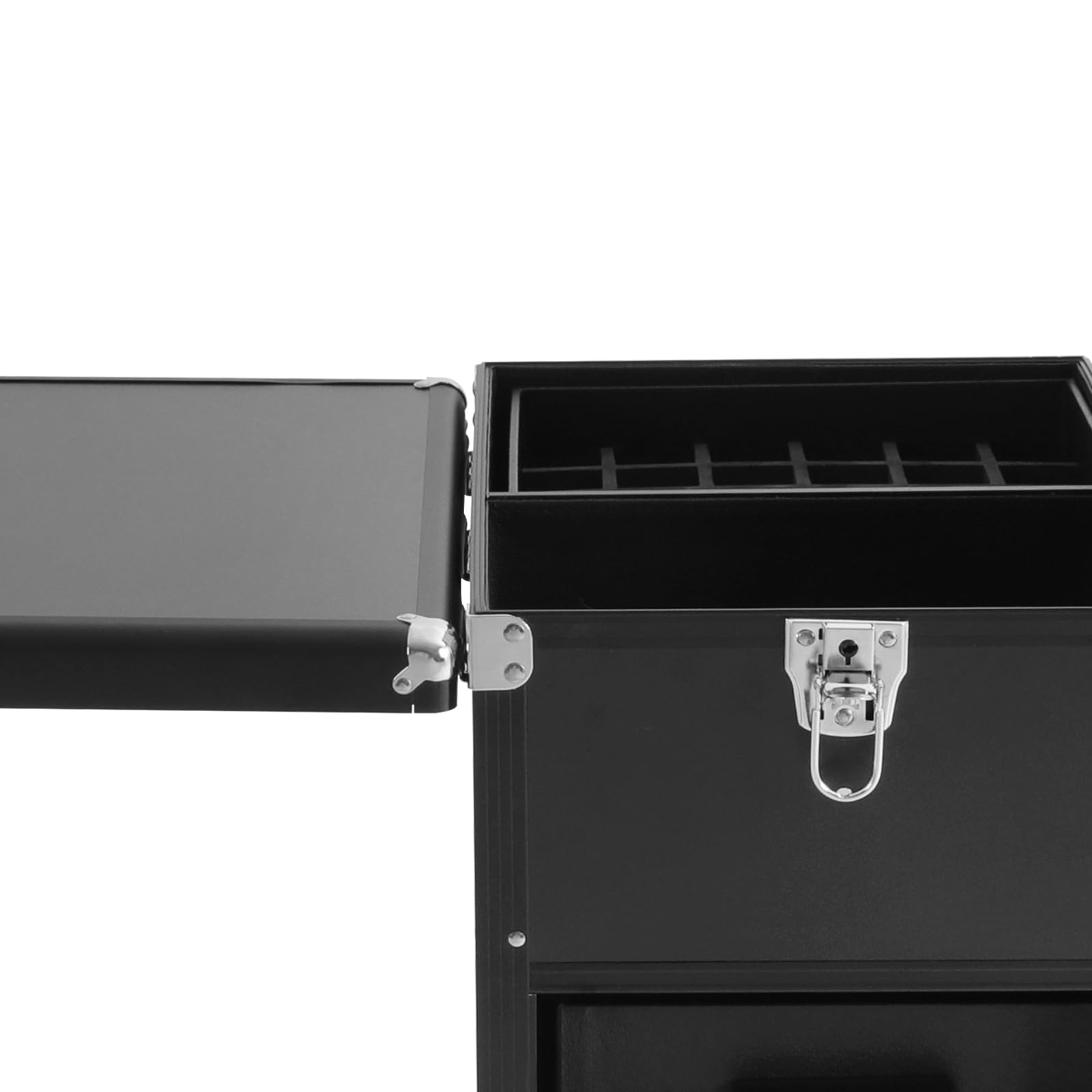 Valigetta Porta Trucchi 2 In 1 Valigetta Trucchi Trolley Trucco Professionale con Tavolo Unghie Pieghevole Trolley Per Cosmetici con 4 Cassetto, Specchio, Altoparlante Bluetooth (Nero)