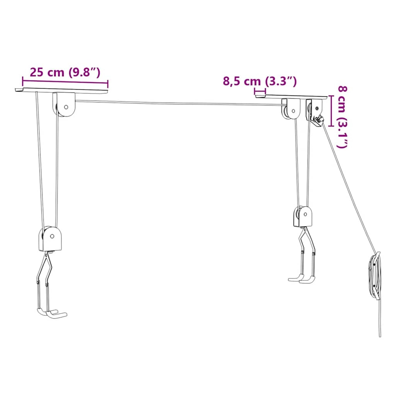 Fahrradlift Deckenlift Fahrradheber Schwarz Stahl 20 kg Belastbarkeit für Garage Keller Fahrrad E-Bike Kajak Leiter Aufbewahrung 156339