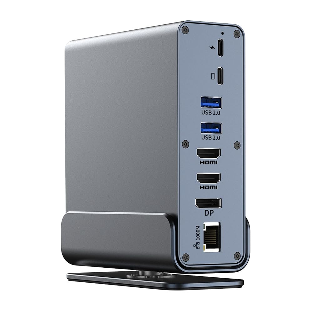 Docking Station USB-C 15 in 1 Hub Verticale 4K HD con Triplo Monitor, RJ45 1000M, USB 3.0/2.0, PD 3.0, SD/TF per PC Laptop