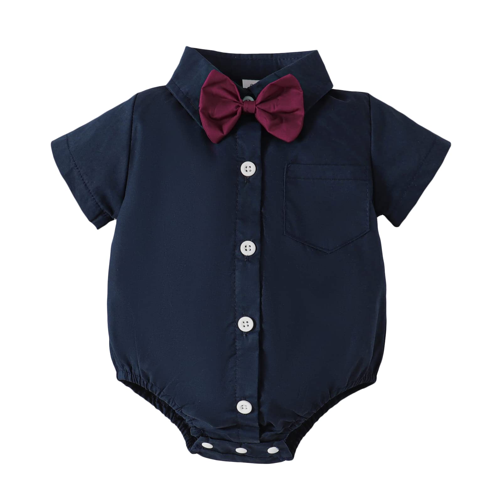 SOBOWOBaby Boys Dress Shirt Onsie Infant Short Sleeve Button Down One-Piece Romper Formal Wedding Gentleman Outfits 0-24M