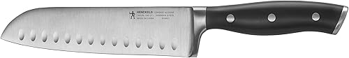 Vista 15 de Henckels Cuchillo Santoku Forjado Premio de Borde Hueco, 7 pulgadas, Negro/Acero Inoxidable