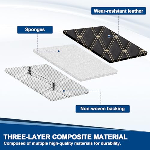 Image of 3 Yard Vinyl Faux Leather Fabric Quilted Foam Backed,63 inch Wide Double Stitching Headliner Upholstery,Diamonds Pattern DIY Upholstery,Black Beige
