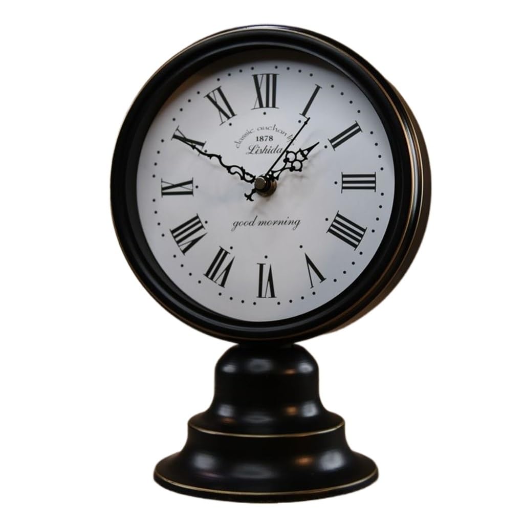 Hrwly Argento Clock Table Clock Living Room Desk Home Desktop Ornaments European Retro Nostalgic(Argento)