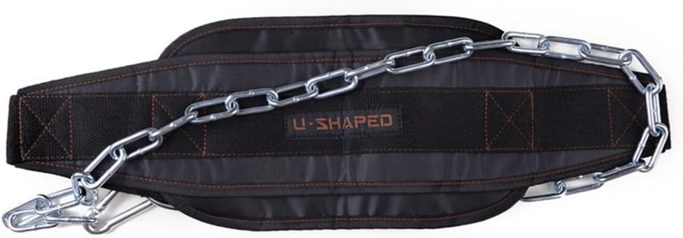 U-Shape Weight Lifting Belt with Chain Dip up Back Support Belt Heavy Duty Pull Up Weighted Belt