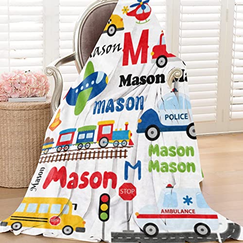 Image of Personalized Blanket with Name Traffic Car Transport Custom Name Blanket