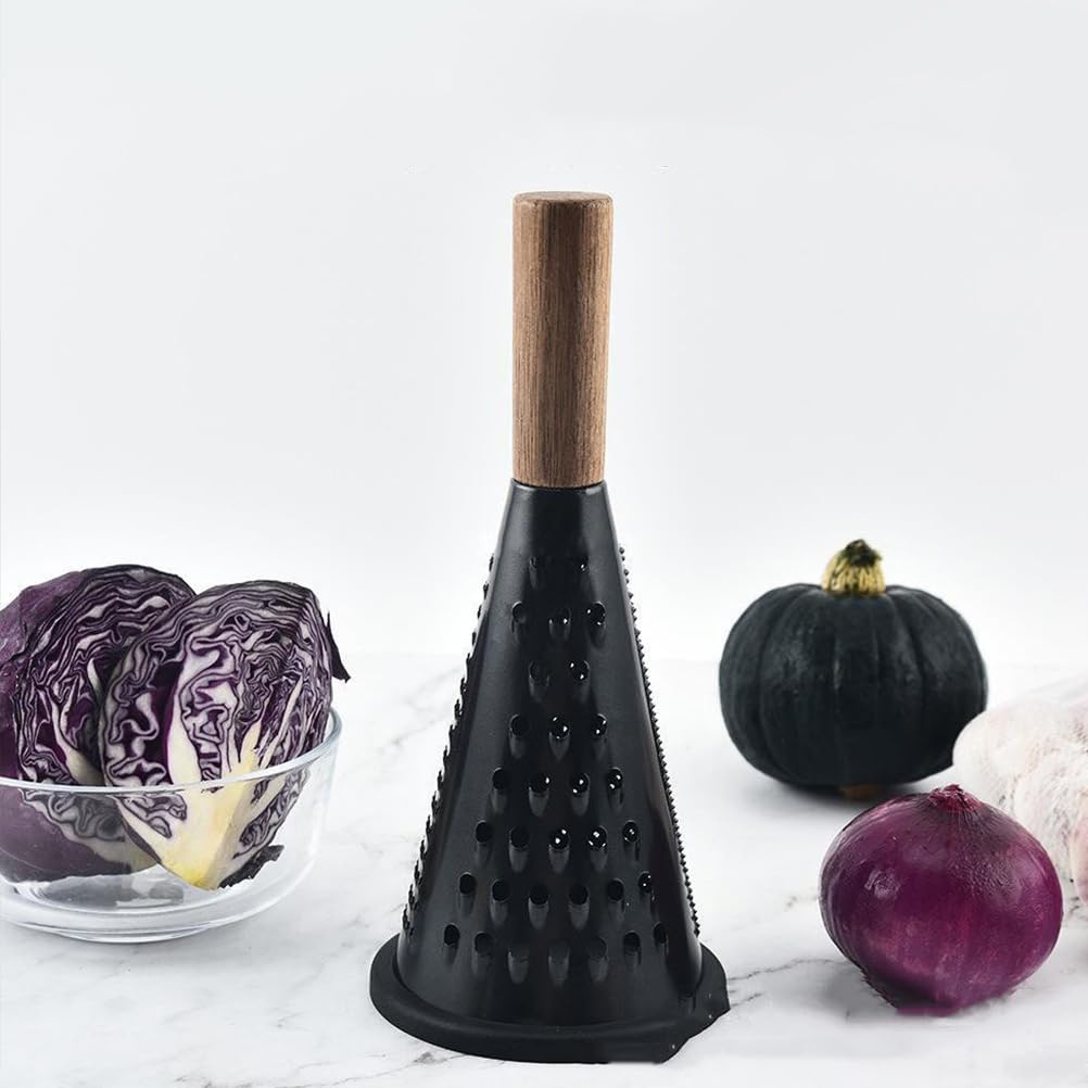 Luxshiny Grattugia a cono per formaggio in acciaio inox, tripla mano, per verdure, formaggio, patate, frutta, verdura, tritatutto, con manico in legno, per triturare, taglierina, limone, grattugia