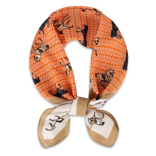 Relang Fashion silk Satin Head Scarf for Women Hair Bandana Hair Scarf Wrap Neck Scarf for Women 27.5×27.5 inches Orange Brown Horse