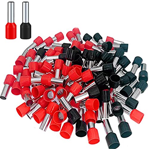 Image of 200 Pcs Wire Ferrules Kit 8 AWG Ferrule Connectors End Terminal E10-12 Insulated Ferrule Pin Cord End Terminal for Car Audio, Electronics, Communication Equipment (100 Black + 100 Red)