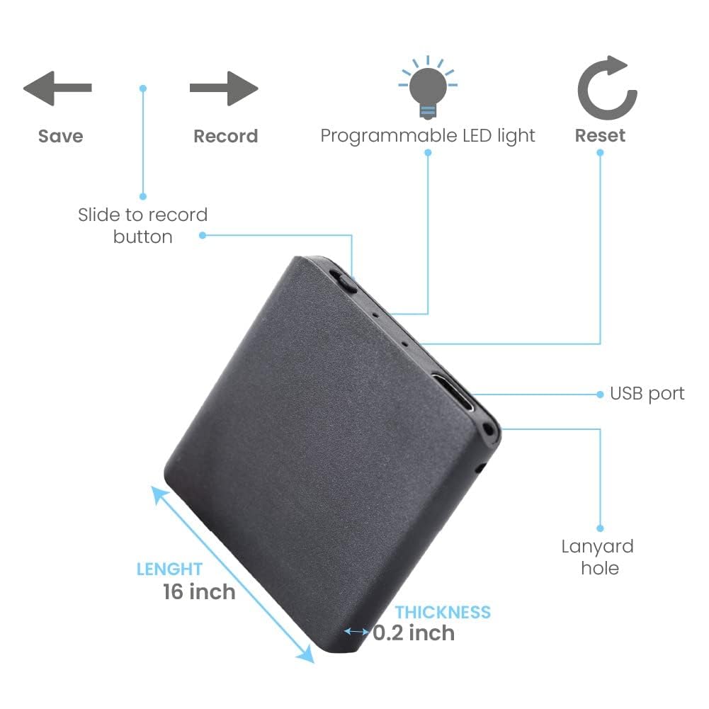 Mini Grabadora de Activación Vocal 16 GB - 188 horas de capacidad - Conector MicroUSB y USB - Batería de 26 horas - Grabadora de sonido fácil de usar por Acto Digital