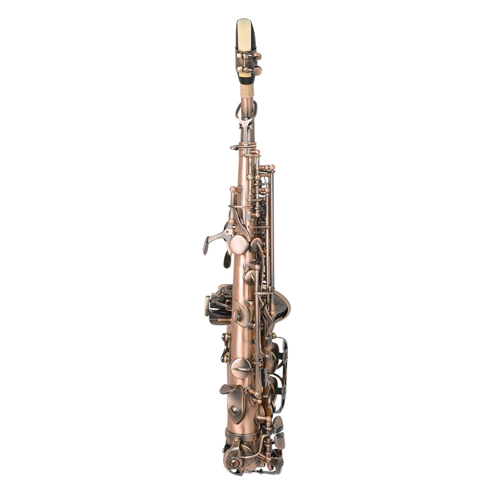 Eujgoov Sassofono Soprano Strumento a Fiato in Legno Color Ottone Vintage con Custodia per il Trasporto, Modelli Intagliati a Mano e Imbottitura Ermetica in Pelle di Pecora per Principianti e