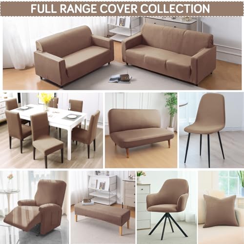 Image of HOKIPO 'SereneSolids' 140 GSM Polyester Blend Dining Chair Cover Set of 4, Dark Camel (AR-6246-DCML)