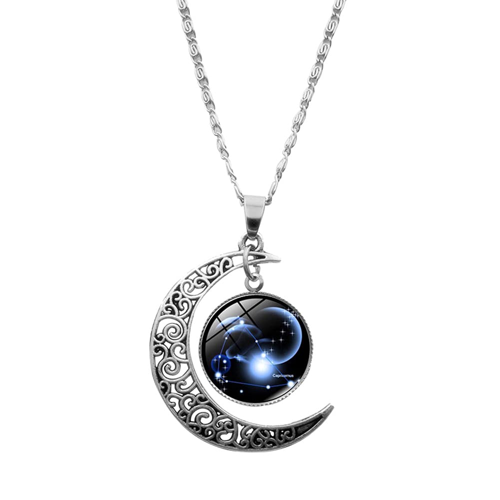 12 Constellation Moon Necklace Gifts Zodiac Sign Necklaces Galaxy Crescent Moon Necklace Birthstone Necklace Astrology Gifts Horoscope Necklaces for Women Teen Girls Kids Gifts