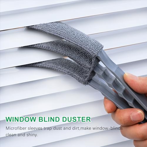 Image of Window Blind Cleaner Duster Brush, 1 Brush with 4 Upgraded Microfiber Sleeves, Washable and Reusable, Blind Cleaner Tools for Window Blinds, Air Conditioner, Jalousie (Grey)