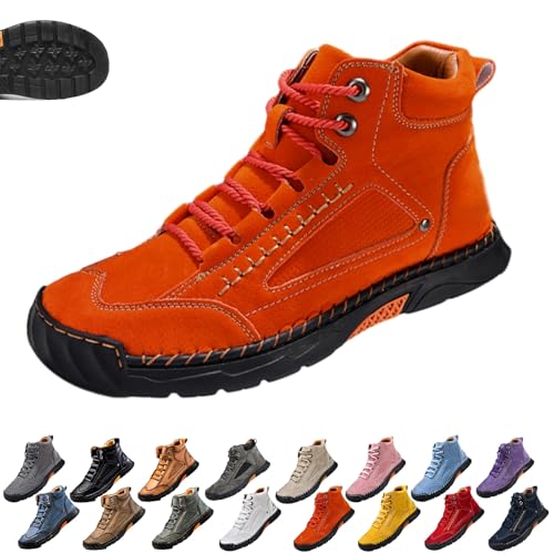 MJsznvorex Botas ortopédicas de cuero para hombre, hechas a mano, impermeables, cómodas, para conducir, espaciosas, informales, antideslizantes, para senderismo, Orange, 38 2/3 EU