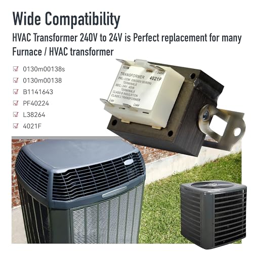 0130m00138s 240v to 24v transformer compatible with goodman amana 40va furnace transformers hvac parts replaces b1141643 b11416-43 pf40224 l38264 208240v to 24v furnace transformer class 2 control
