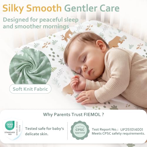 Image of Baby Crib Sheets for Boys and Girls, 3 Pack Fitted Crib Sheets Neutral for 52 inchx28 inch Standard Crib and Toddler Mattresses, Ultra Soft & Silky Smooth Microfiber Green Forest Bear