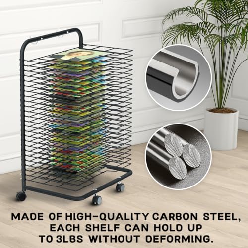 Image of INNOVART 25 Shelves Mobile Art Drying Rack for Classroom & Art Studio, Portable Steel Painting Drying Rack with 4 Wheels, Functional Artwork Display Storage Racks for Classroom, Craft Room, Home