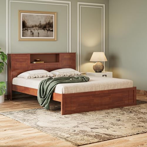 Image of Wakefit Bed | King (78 X 72) Solid Wood Bed Without Storage, 3 Year Warranty | - Aquari - Gold Brown