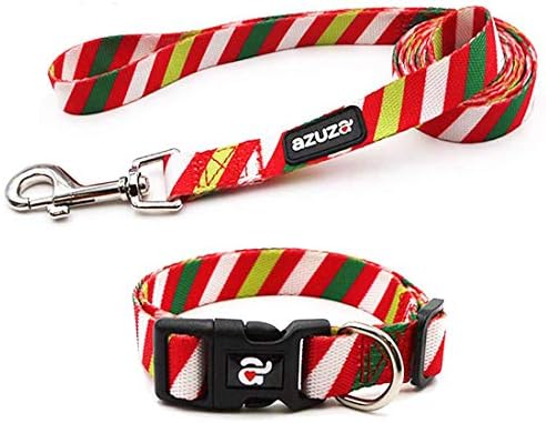 azuza Dog Collar and Leash Set, Fun Patterns, Adjustable Nylon Collar with Matching Leash for Small Medium and Large Dogs
