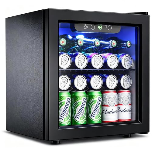 Feelfunn 50 Can Beverage Refrigerator Cooler - 1.3 Cu.Ft Mini Fridge with Glass Door, Soda Beer...