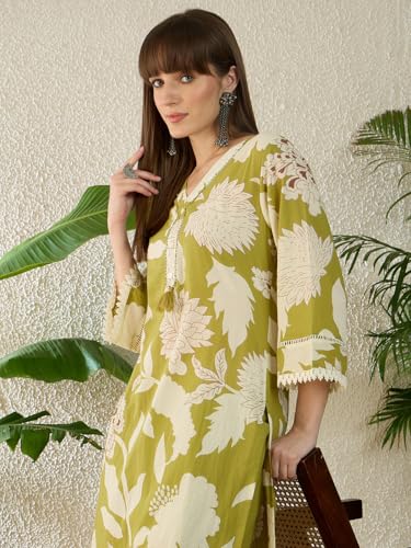Image of INDO ERA Women Pure Cotton Printed Kurta & Palazzo Set | Farsi Salwar Suit