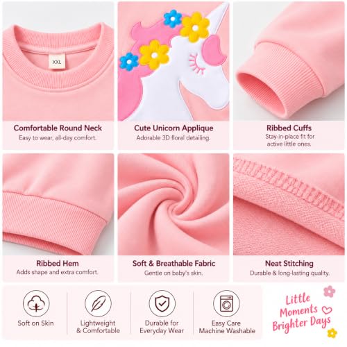 Image of Bold N Elegant Kid's Full Sleeve Unicorn Print Prewinter Cotton Round Neck Sweatshirt Pullover Tee For Infant Toddler Baby Girl's Kids